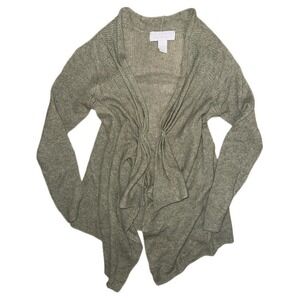 Design History 100% Cashmere Women Sz S Hi Low Olive Green Waterfall Cardigan